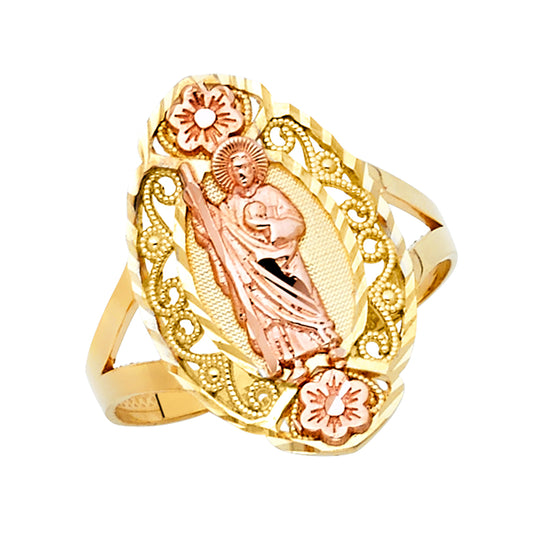 14K Two-Tone Gold Women’s San Judas Filigree Floral Design Ring