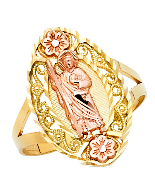 14K Two-Tone Gold Women’s San Judas Filigree Floral Design Ring