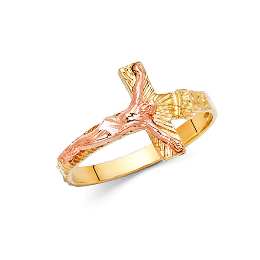 14K Two-Tone Gold Crucifix Cross Ring