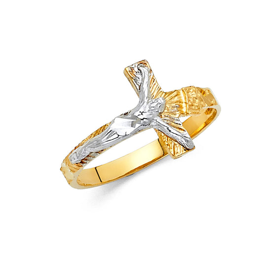 14K Two-Tone Gold Crucifix Cross Ring