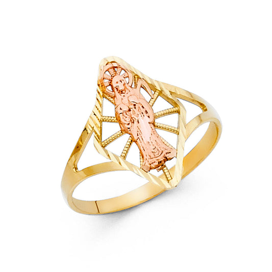 14K Two-Tone Gold Women’s Santa Muerte Diamond-Cut Frame Ring