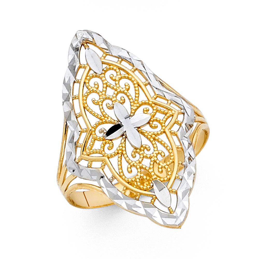 14K Two-Tone Gold Women’s Filigree Floral Design Ring