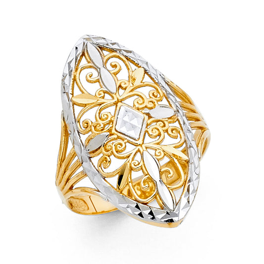 14K Two-Tone Gold Women’s Filigree Marquise Design Ring