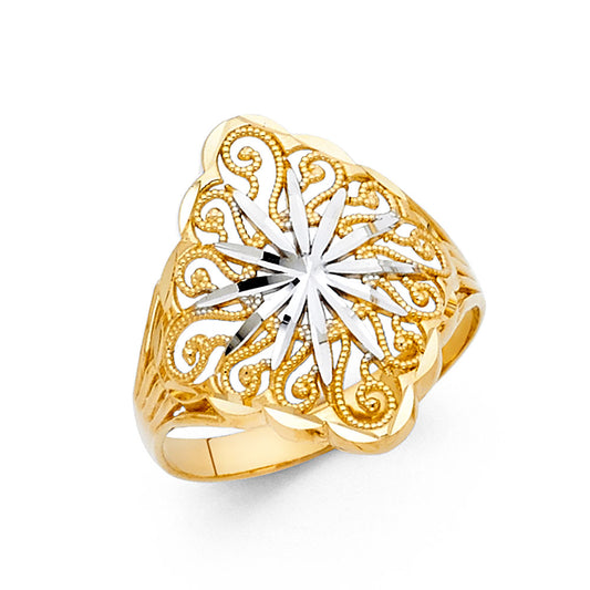 14K Two-Tone Gold Women’s Floral Filigree Design Ring
