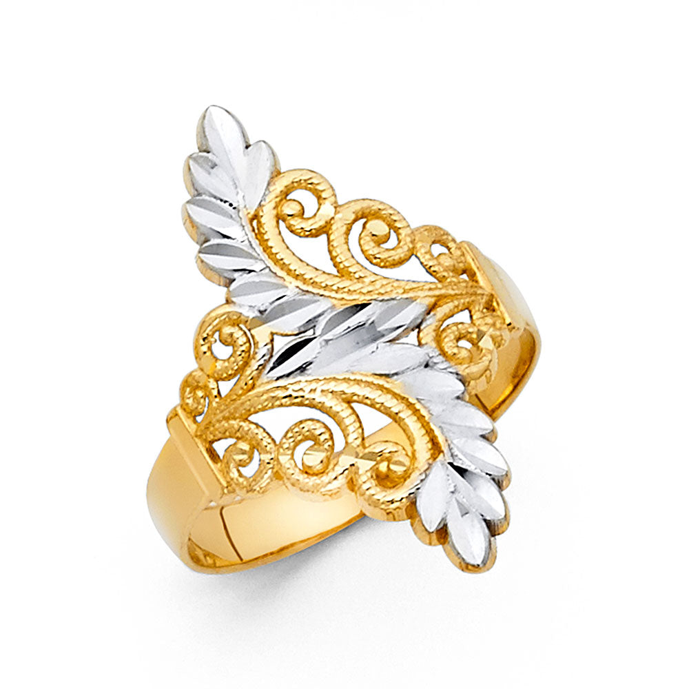 14K Two-Tone Gold Women’s Leaf Filigree Design Ring