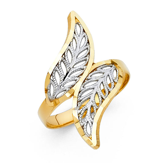 14K Two-Tone Gold Women’s Double Leaf Bypass Design Ring