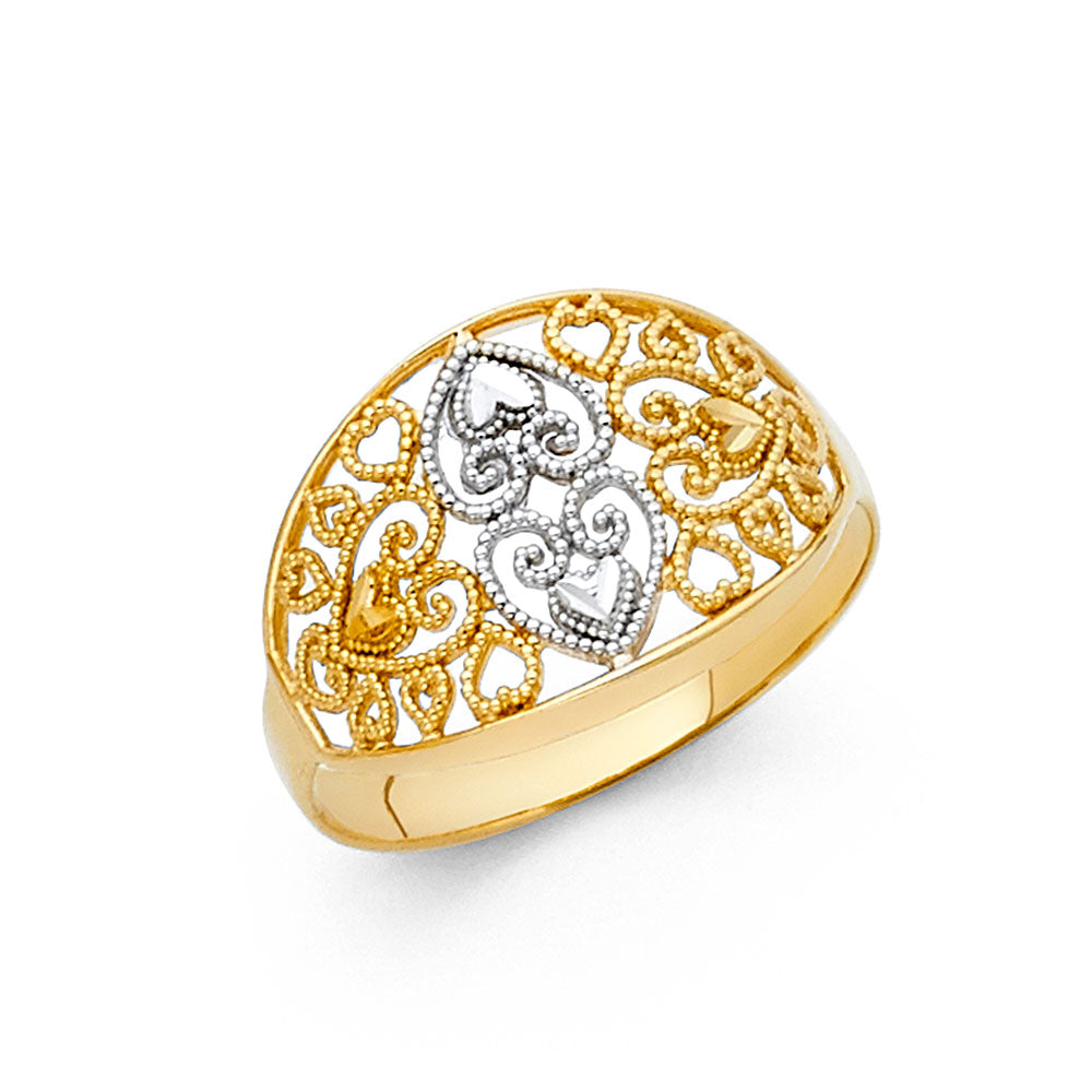 14K Two-Tone Gold Women’s Heart Filigree Design Ring