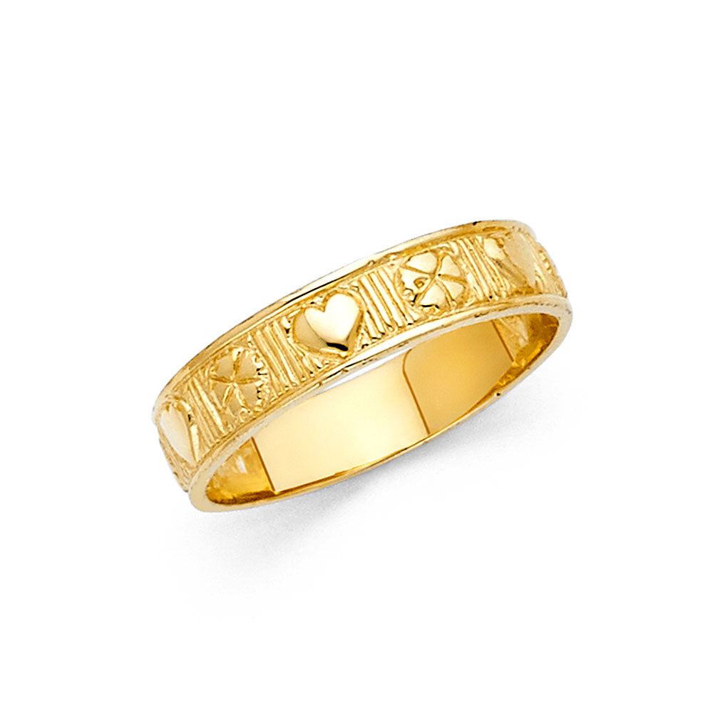 14K Yellow Gold Heart & Clover Design Band