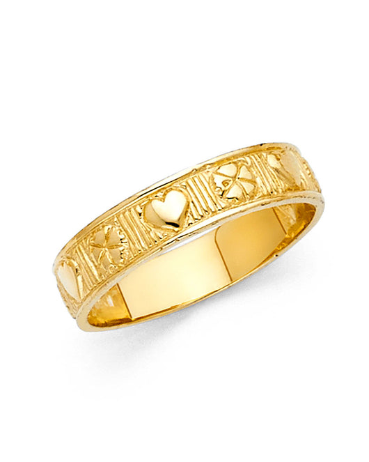 14K Yellow Gold Heart & Clover Design Band