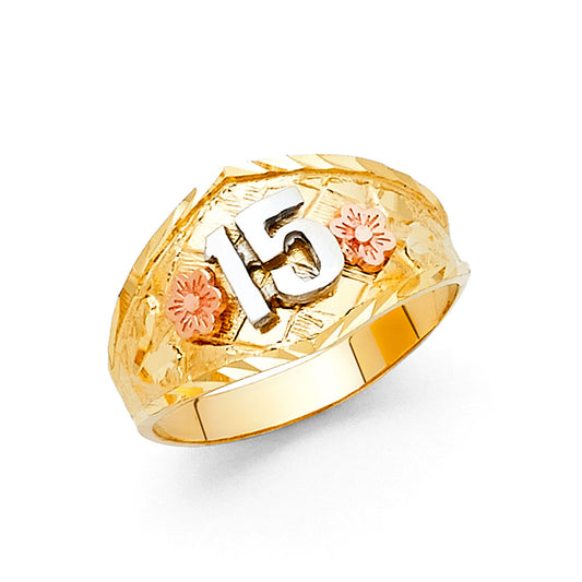 14K Tri-Color Gold 15 Años Quinceañera Ring