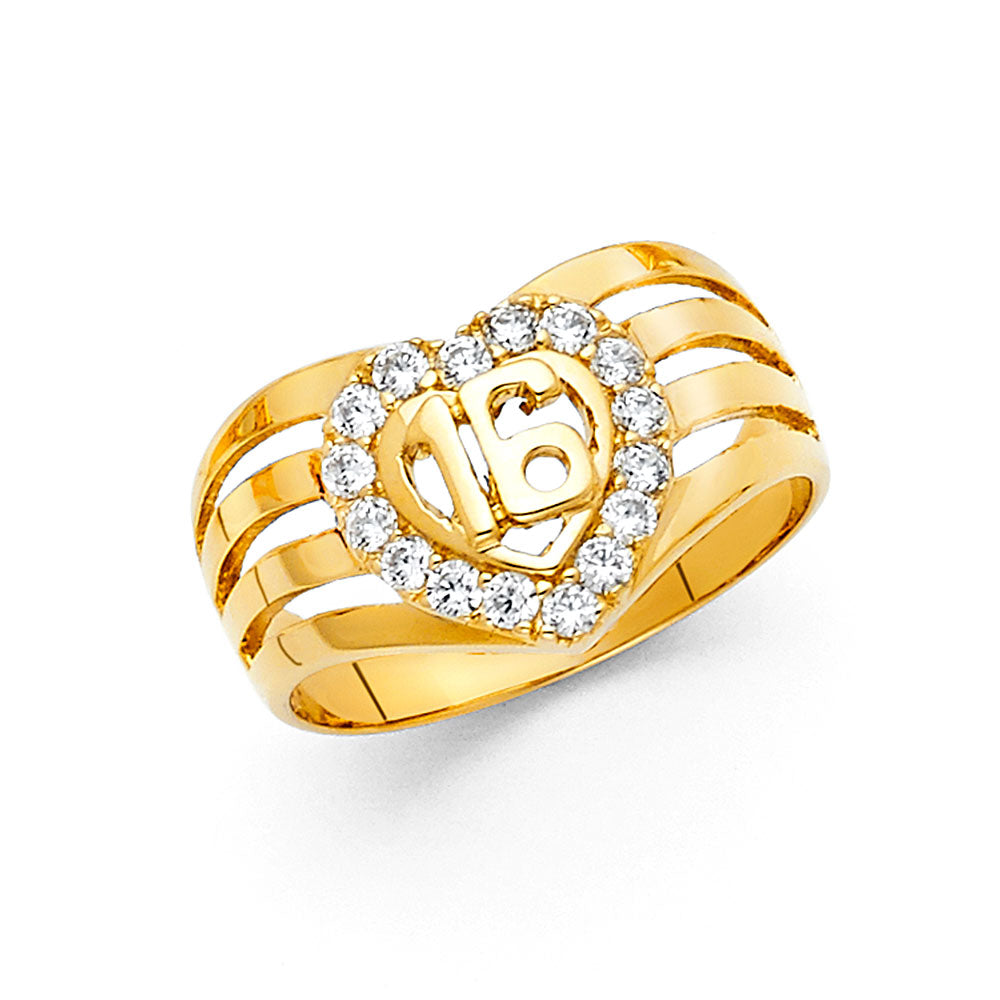 14K Yellow Gold Sweet 16 CZ Ring