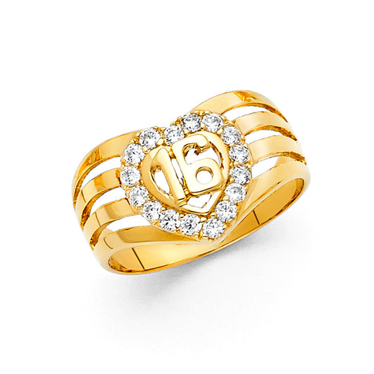 14K Yellow Gold Sweet 16 CZ Ring