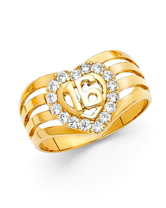 14K Yellow Gold Sweet 16 CZ Ring