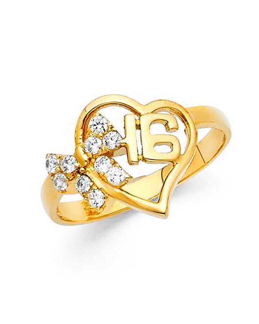14K Yellow Gold Sweet 16 CZ Ring