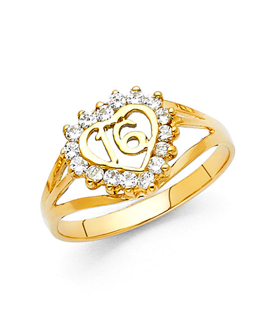 14K Yellow Gold Sweet 16 CZ Ring