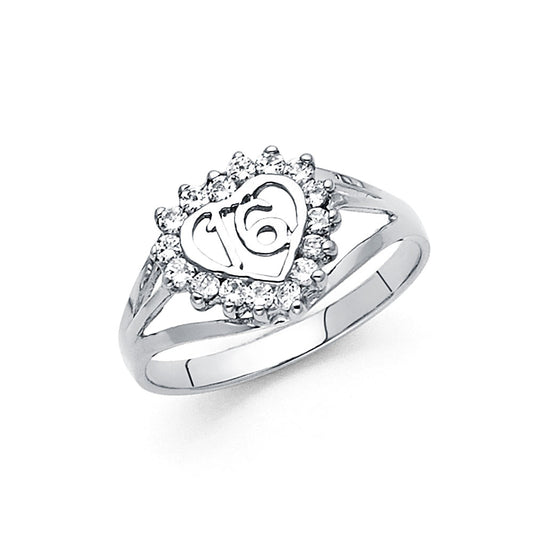 14K White Gold Sweet 16 CZ Ring
