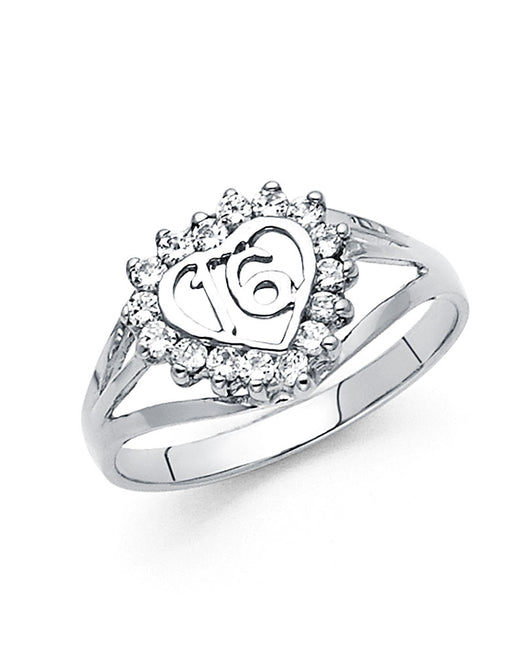 14K White Gold Sweet 16 CZ Ring