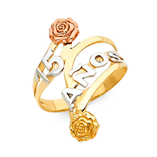 14K Tri-Color Gold 15 Años Quinceañera Ring