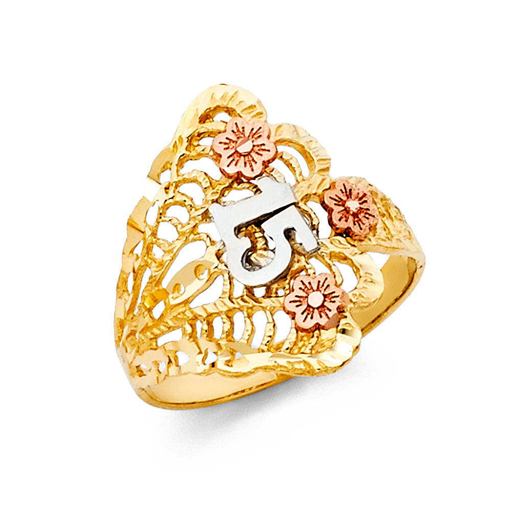 14K Tri-Color Gold 15 Años Quinceañera Ring