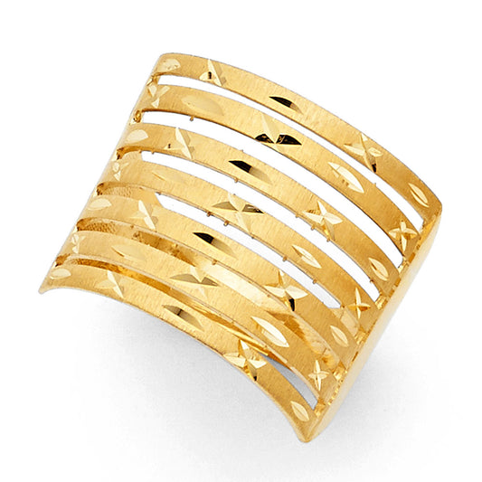 14K Yellow Gold Women's Multi-Band Diamond-Cut Design Ring