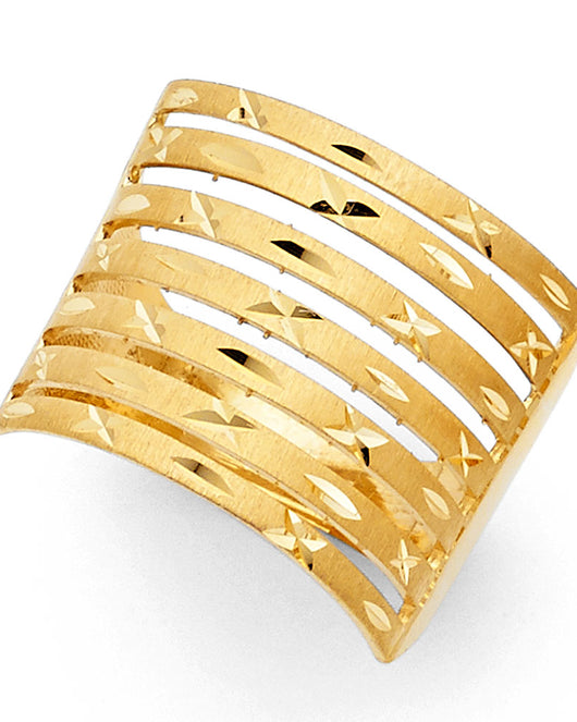 14K Yellow Gold Women's Multi-Band Diamond-Cut Design Ring