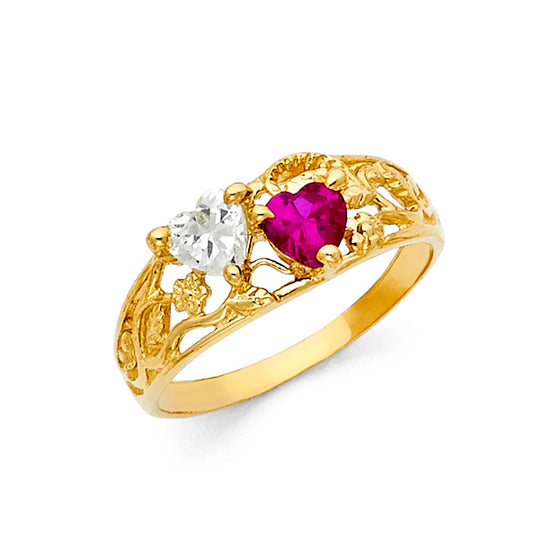 14K Yellow Gold Women’s Double Heart CZ Ring