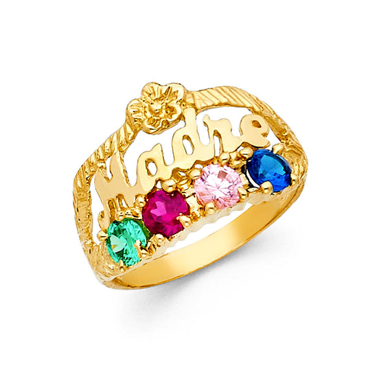 14K Yellow Gold Mom Design Multicolor CZ Ring, perfect for customization as a Mother’s Ring