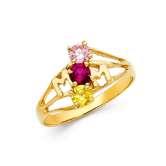 14K Yellow Gold Mom Design Multicolor CZ Ring, perfect for customization as a Mother’s Ring