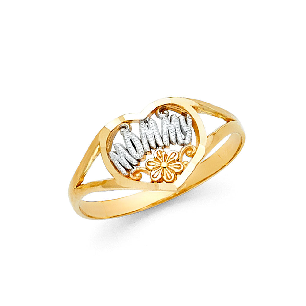 14K Two-Tone Gold Heart Mommy Design Ring