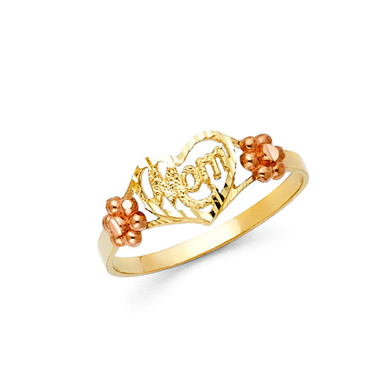 14K Two-Tone Gold Heart Mom Design Ring