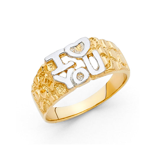 14K Two-Tone Gold Women's “I Love You” Nugget Design Ring