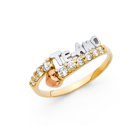 14K Tri-Color Gold Women's “Te Amo” CZ Ring