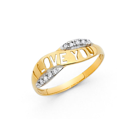 14K Two-Tone Gold Women's “Love You” CZ Ring