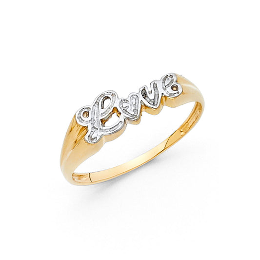 14K Two-Tone Gold Women's Love Script Ring