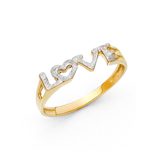 14K Two-Tone Gold Women's Love Script Ring