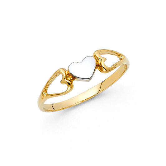 14K Two-Tone Gold Women's Triple Heart Design Ring