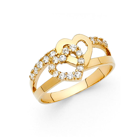14K Yellow Gold Women’s CZ Heart Ring