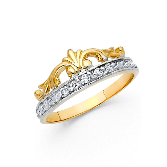 14K Two-Tone Gold CZ Crown Design Ring