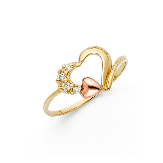 14K Yellow Gold Women’s CZ Heart Ring
