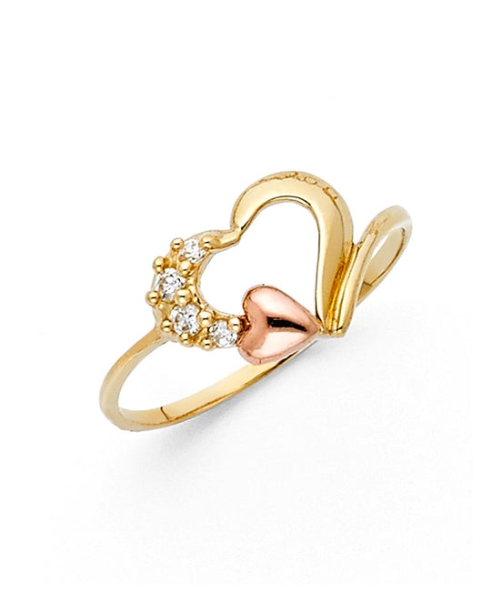 14K Yellow Gold Women’s CZ Heart Ring