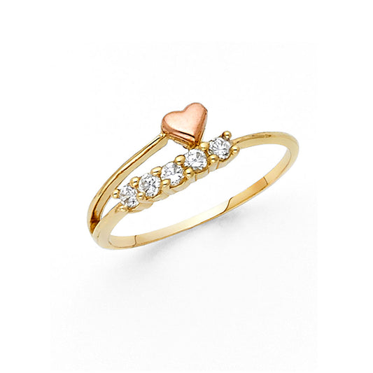 14K Two-Tone Gold Women's Heart Design CZ Ring
