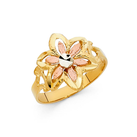 14K Tri-Color Gold Flower Filigree Ring