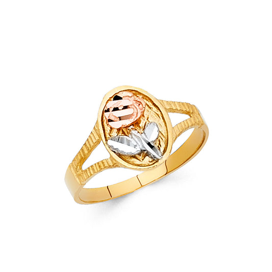 14K Tri-Color Gold Rose Filigree Design Ring