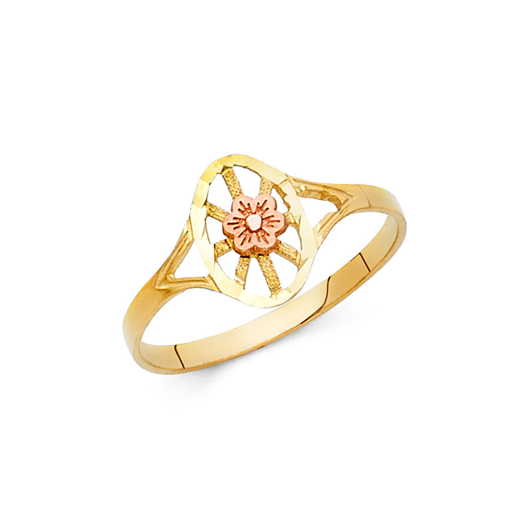 14K Two-Tone Gold Floral Oval Filigree Ring