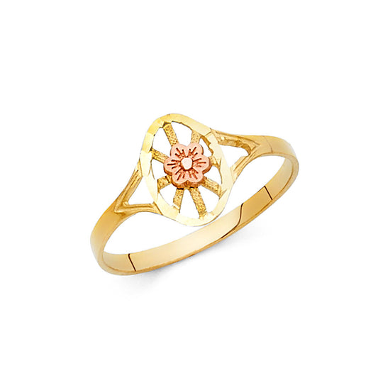 14K Two-Tone Gold Floral Oval Filigree Ring