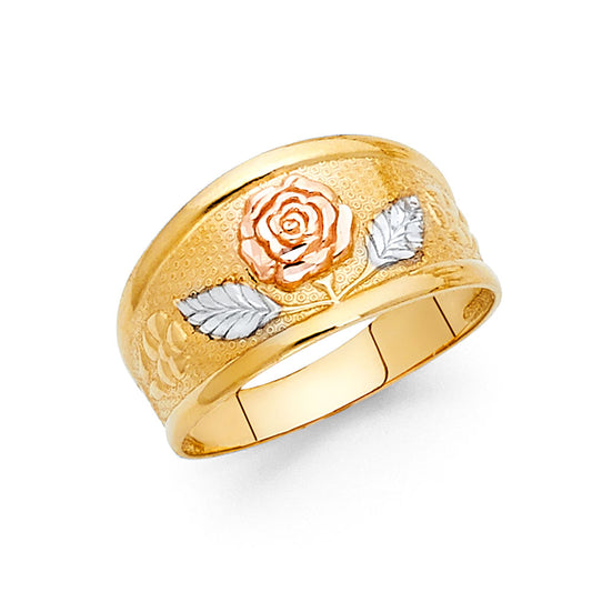 14K Tri-Color Gold Rose Design Ring
