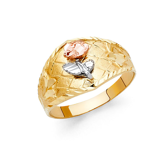 14K Tri-Color Gold Rose Design Ring