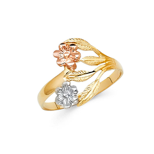 14K Tri-Color Gold Floral Open Design Ring