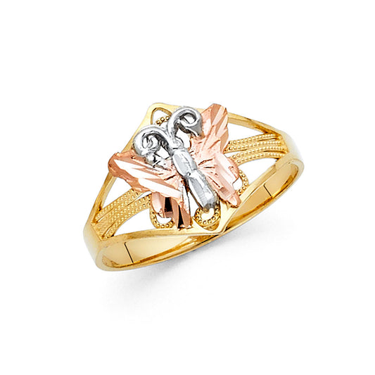 14K Tri-Color Gold Women’s Butterfly Design Ring