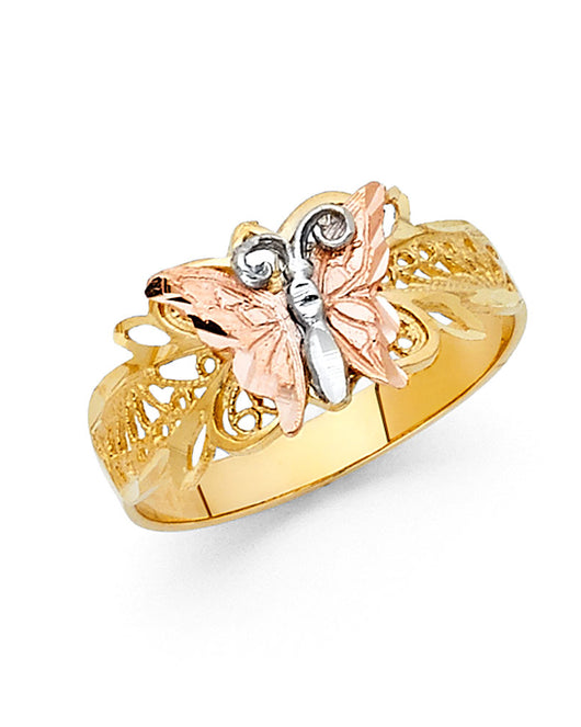 14K Tri-Color Gold Women’s Butterfly Design Ring